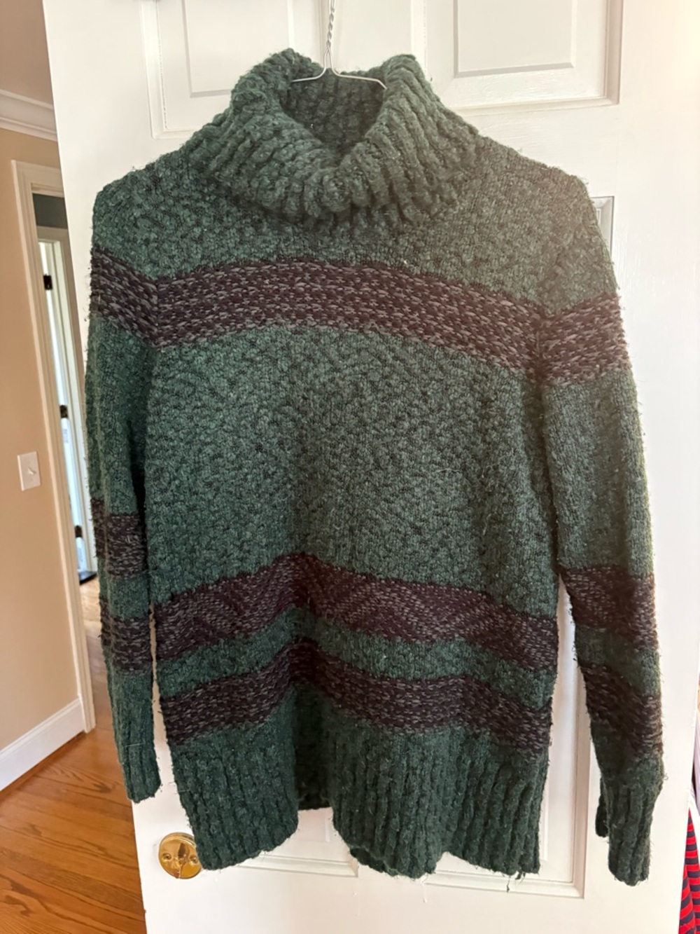 Universal Thread Green and Brown Striped Turtleneck Sweater